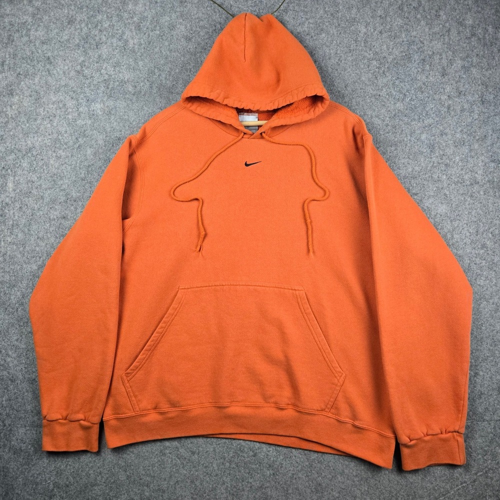 Vintage Nike Center Swoosh Hoodie Mens Large Orange Pullover Y2K Faded Hoodie